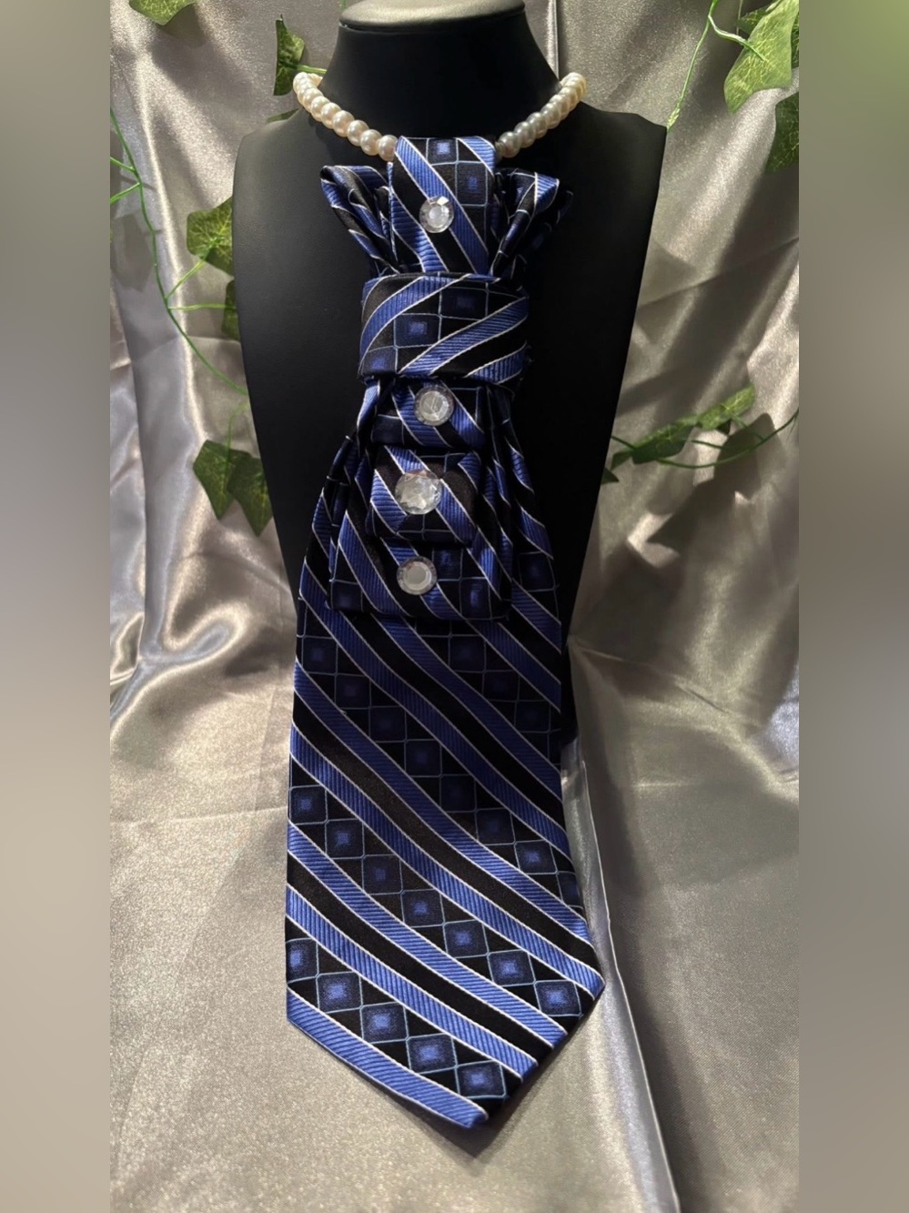 Women’s Blue Striped Silk Tie - Classic Navy Pattern
